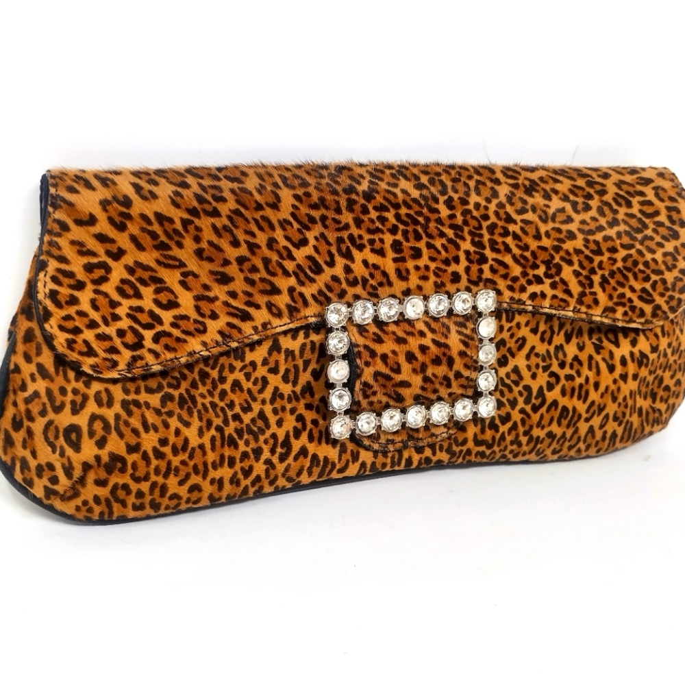 Pink Moon New York Pony Hair Leopard Clutch